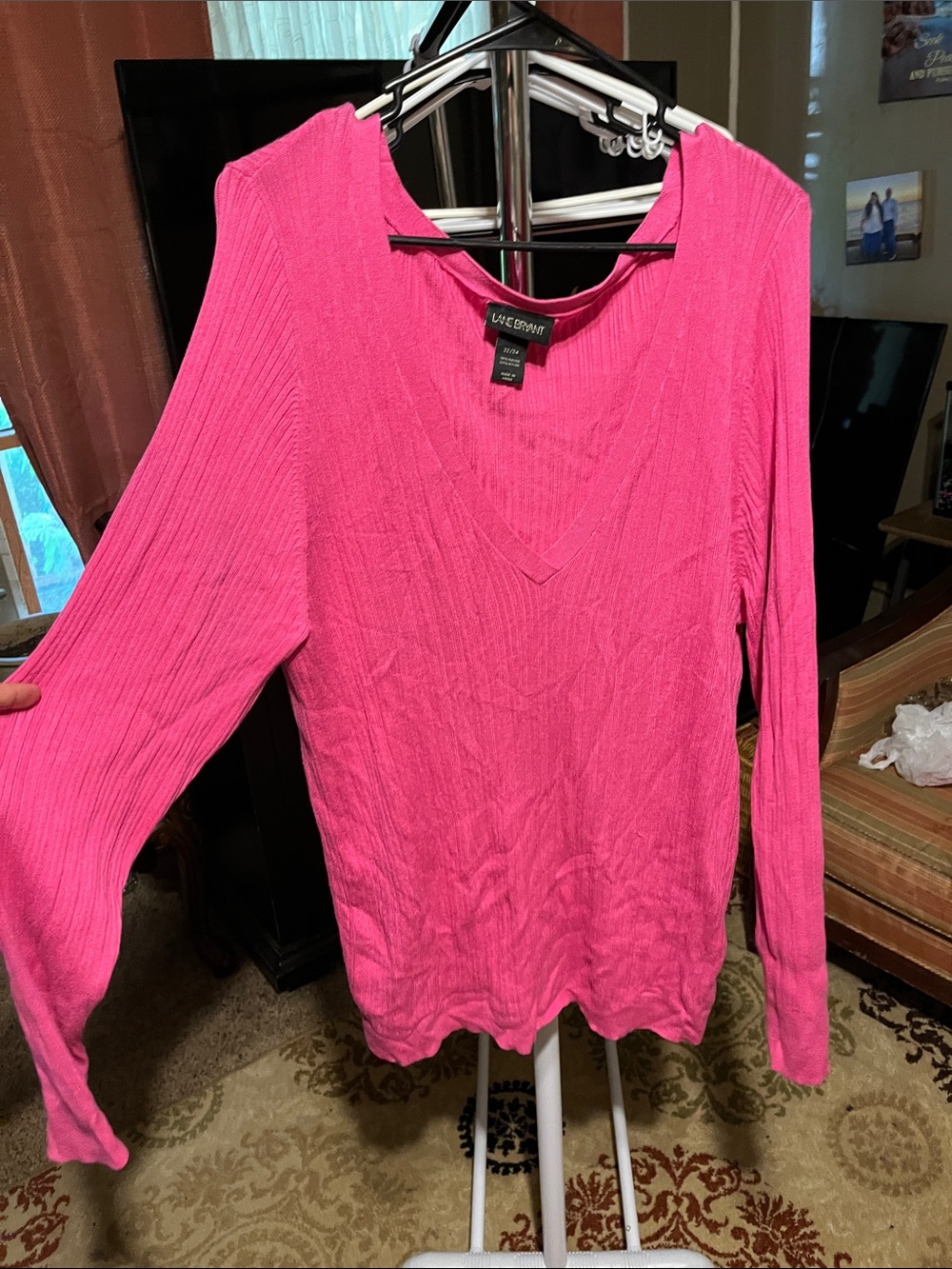 Lane Bryant Hot Pink Ribbed V-Neck top